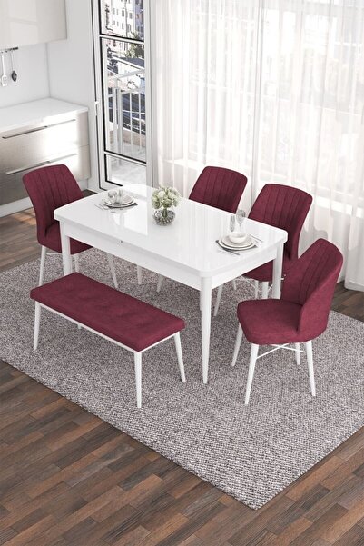 Canisa Concept Eva Serisi 80x132 Açılabilir Mdf Mutfak Masası Takımı Beyaz Ma...