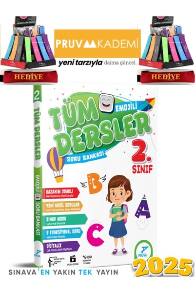 Pruva Akademi 2. Sınıf Pruva Emojili Tüm Dersler Soru Bankası + Polo Kalemlik...