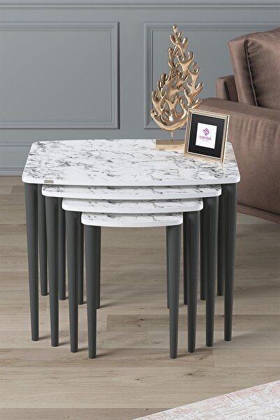 Canisa Concept Telwe Serisi Beyaz Mermer Desen Mdf 1.sınıf 4lü Zigon Sehpa Ta...