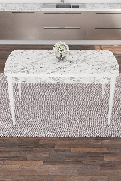 Canisa Concept Nef Serisi 70x114 Açılabilir Mdf Beyaz Mermer Desen Mutfak Masası