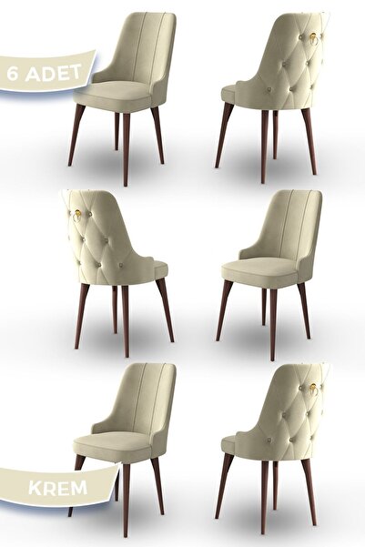 Canisa Concept Enoa Serisi, 1.sınıf Babyface Kumaş, 6 Adet Krem Sandalye Gold Halkalı, Ceviz Gürgen Ayak