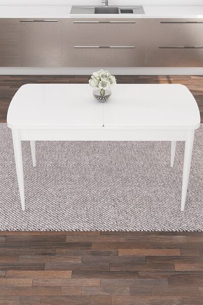 Canisa Concept Eva Serisi 80x132 Açılabilir Mdf Mutfak Masası Takımı Beyaz Masa 4 Gri Sandalye 1 Bench