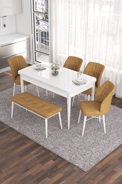 Canisa Concept Eva Serisi 80x132 Açılabilir Mdf Mutfak Masası Takımı Beyaz Ma...