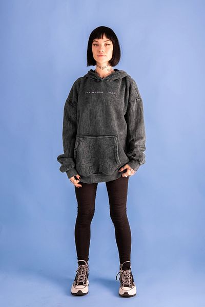 Bak Moda Πλυμένο Phobia Back Printed Unisex Oversize Μαύρο Hoodie