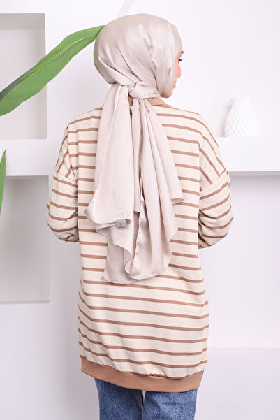 İmajButik Ριγέ φερμουάρ γιακά με ραβδώσεις βιζόν