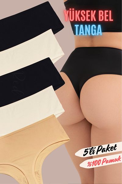 red iç giyim High Waist Women's Cotton Thong Economic Pack of 5