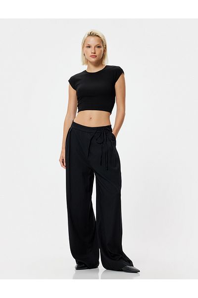 Koton Viscous Linen Mix - Wide Leg Trousers, Lacing Detail