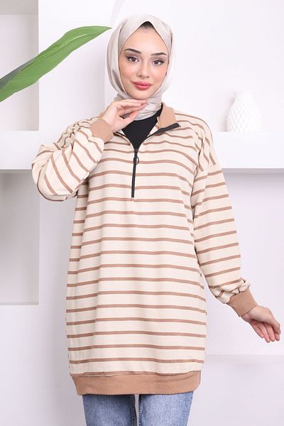 İmajButik Ριγέ φερμουάρ γιακά με ραβδώσεις βιζόν