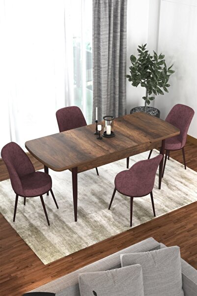 Canisa Concept Kor Serisi 70x114 Açılabilir Mutfak Masa Takımı, Barok Masa 4 Gülkurusu Sandalye