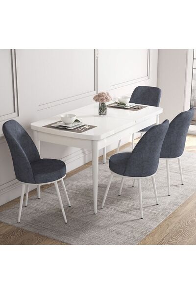 Canisa Concept Kor Serisi 70x114 Açılabilir Mutfak Masası Takımı Beyaz Masa 4...