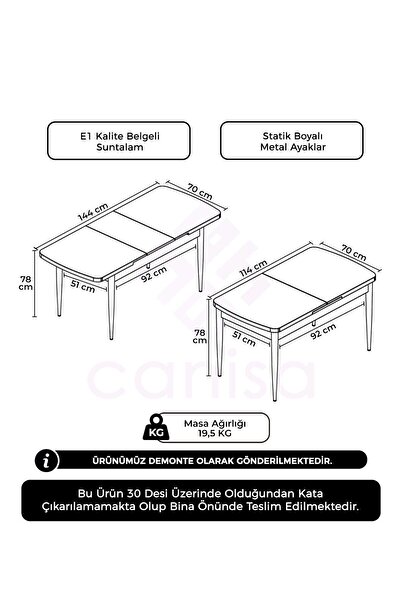 Canisa Concept Canisa Kor Serisi 70x114 Açılabilir Barok Mutfak Masası