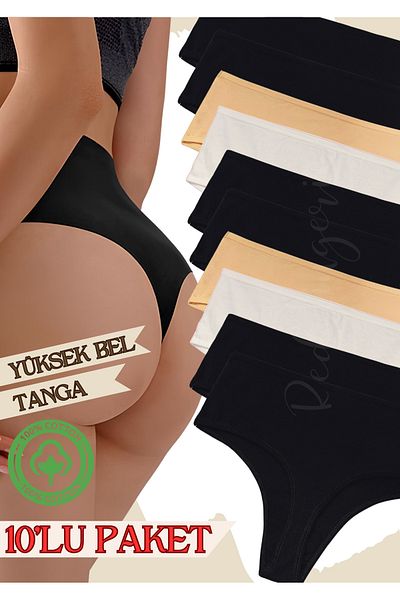 red iç giyim High Waist Cotton Women's Thong 10 Pack