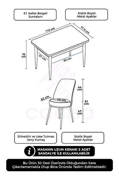 Canisa Nil Serisi 70x110 Sabit Barok Ahşap Desen Masa Takımı ve 4 Kahverengi Sandalye