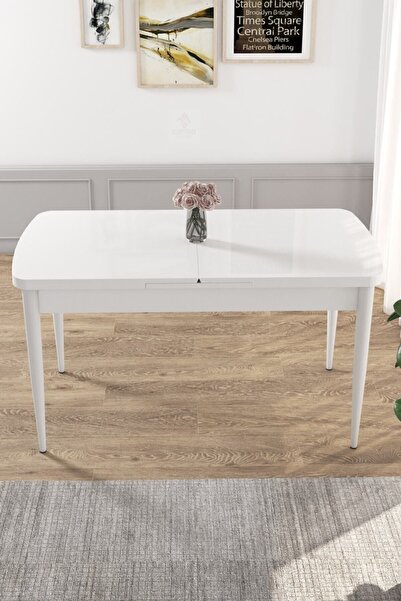 Canisa Concept Via Serisi 80x132 Açılabilir Mutfak Masası Takımı Beyaz Masa 8 Gül Kurusu Sandalye