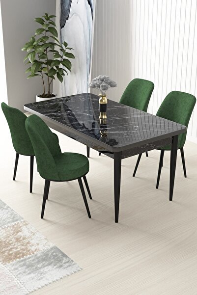 Canisa Concept Nil Serisi 70x110 Sabit Mutfak Masası Takımı Siyah Mermer Dese...