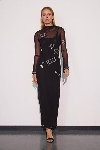 NOK İSTANBUL Lamour Maxi Boy Tül Elbise Siyah