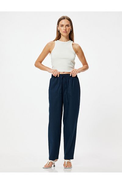 Koton Leinenhose mit hoher Taille, Karottenschnitt, lockere Passform