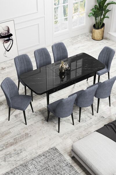 Canisa Concept Rio Serisi 80x132 Açılabilir MDF Mutfak Masası Takımı Siyah Me...