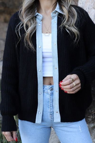 My Blog Schwarzer Jeans-Cardigan mit Klettverschluss - 231068
