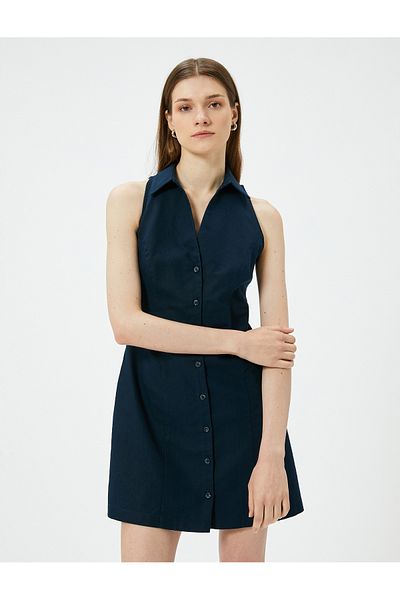 Koton Μίνι φόρεμα Viscose Sleeveless Shirt - Κουμπωτό και Μικτό