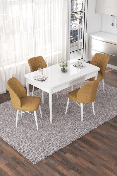 Canisa Concept Nef Serisi 70x114 Açılabilir Mdf Beyaz Mutfak Masası Takımı Ve...