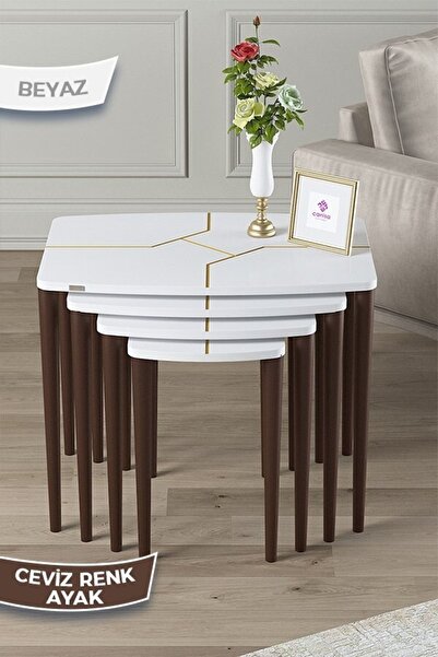 Canisa Lyon Serisi 1.sınıf Mdf Ve Lake Boya, Beyaz 4lü Zigon Sehpa Takımı, Ce...