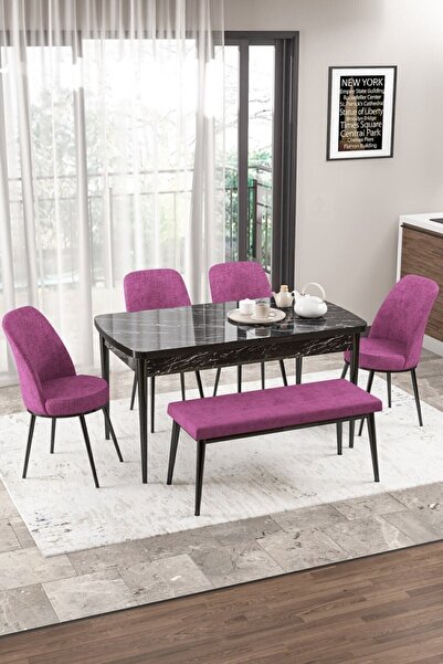 Canisa Concept Via Serisi Açılabilir Mutfak Masası Takımı Siyah Mermer Desen ...