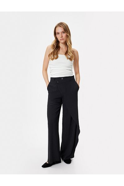 Koton Pocketed Standard Waist Double Breasted Trousers - Wide Leg