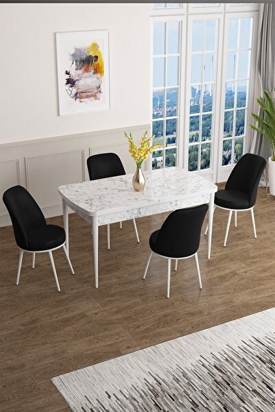 Canisa Concept Han Serisi 70x114, Açılabilir Mdf Mutfak Masa Takımı, Beyaz Me...
