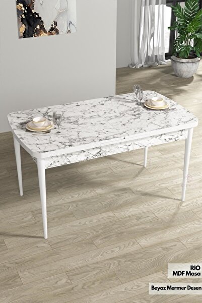 Canisa Concept Canisa Rio Serisi 1.sınıf Mdf Açılabilir Mutfak Masası,yemek Masası-beyaz Mermer Desen