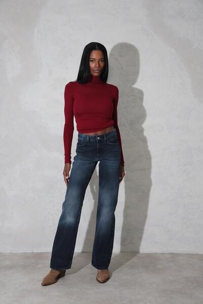 5in1Canpolat Μπλουζάκι μπορντό Soft Touch Bamboo Stand Collar