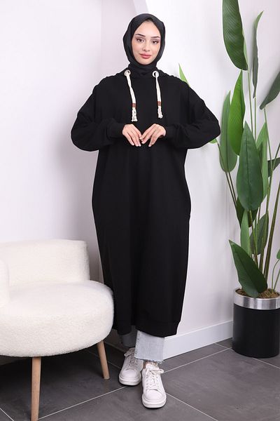 İmajButik Black Wicker Cord Long Two Yarn Tunic