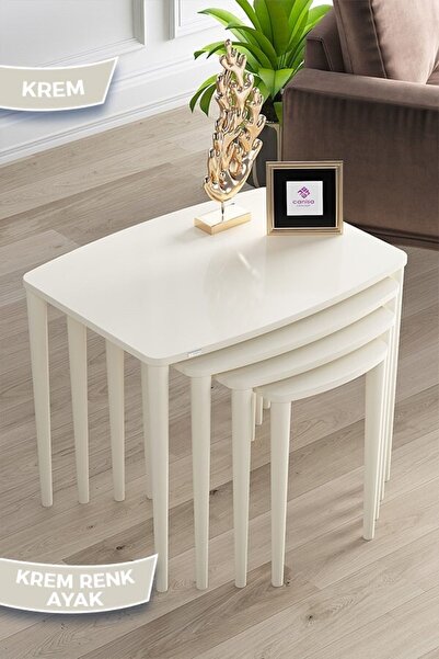 Canisa Anka Serisi, 1.sınıf Sehpa Takımı, Mdf 4'lü Zigon Sehpa Takım, Krem Sehpa, Krem Gürgen Ayak