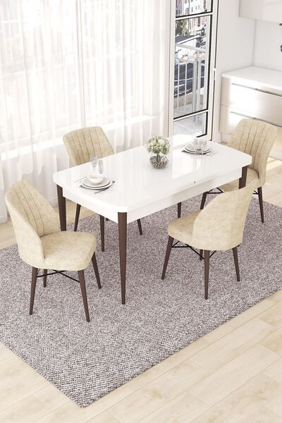 Canisa Nef Serisi 70x114 Açılabilir Mdf Beyaz Masa Ceviz Ayak Masa Takımı Ve ...