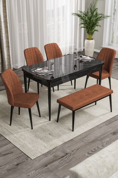 Canisa Concept Rio Serisi Bench'li Siyah Mermer Desenli Mdf 1.sınıf Mutfak Ma...