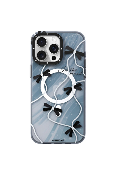 Youngkit iPhone 15 Pro Max Kılıf Magsafe Özellikli Airbagli Çift Katmanlı Youngkit Star&Butterfly Serisi Gri