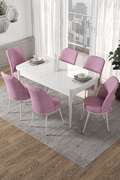 Canisa Concept Kor Serisi 70x114 Açılabilir Mutfak Masası Takımı Beyaz Masa 6...