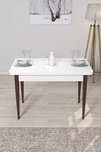 Canisa Concept Arp Serisi 70x110 Sabit Beyaz Masa Ceviz Ayak Mutfak Masası