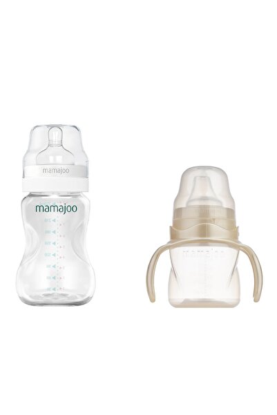 Mamajoo Kulplu Eğitici Bardak 160ml & Silver Biberon 250ml / Pearl
