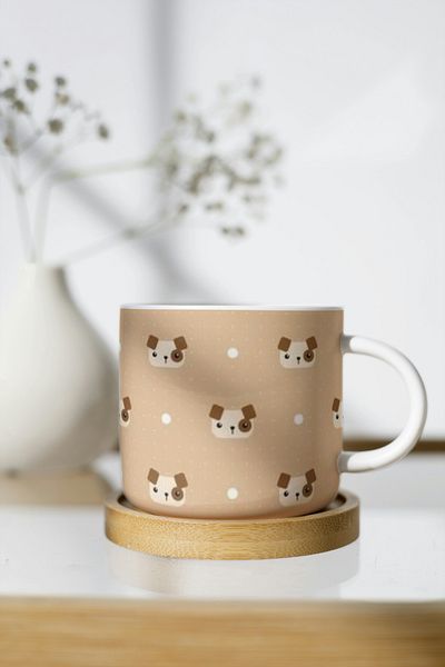 EYBaskı Tasarım White Porcelain Patterned Nescafe Cup
