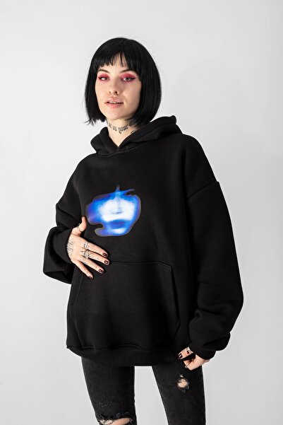 Bak Moda Hanocă neagră oversize unisex - Imprimată cu fața iluziei