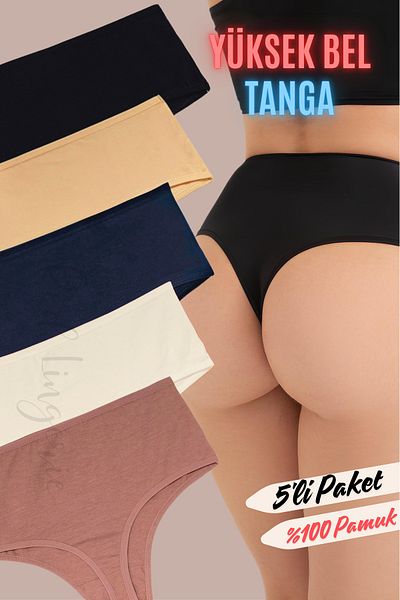 red iç giyim High Waist Women's Cotton Thong Economic Pack of 5
