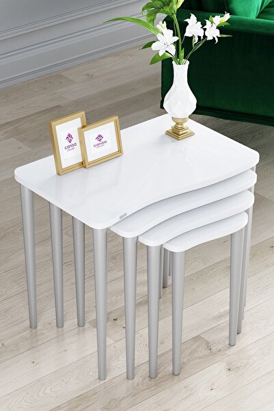 Canisa Concept Kuğu Serisi Mdf 1.sınıf 4lü Beyaz Zigon Sehpa Takımı, Gümüş Gü...