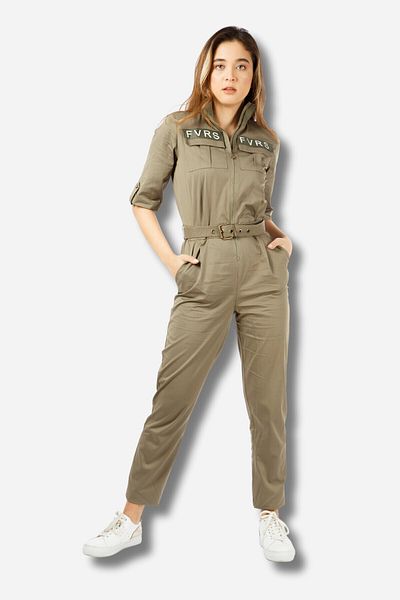 Favori Textile Long Sleeve Women's Jumpsuit and Belt Detailed Jumpsuit Model