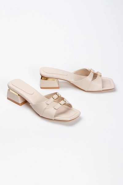 MFT AYAKKABI Women's Style Heeled Slippers Beige