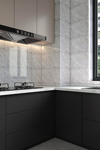 Bien Home 30x60 Cm Gri Mermer Desenli Kendinden Yapışkanlı Mutfak Banyo Wc Kaplama Pvc Duvar Paneli
