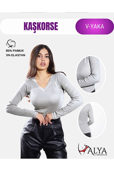 ALYA UNDERWEAR Σώμα Lycra με ραβδώσεις V-Neck - Grey Melange