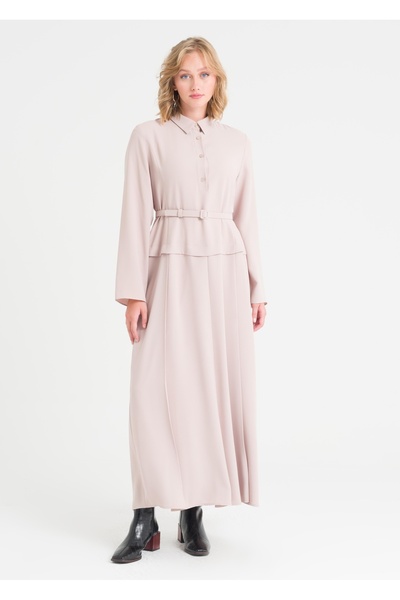 Armağan Etek Bluz Görünümlü Kemerli Elbise
