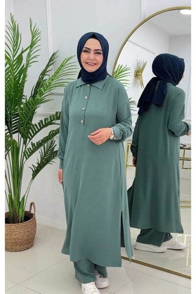 VALENS BOUTİQUE Σετ Τζιλάτσα με κουμπιά με λαιμόκοψη πόλο και παντελόνι με τούνικ Belinay