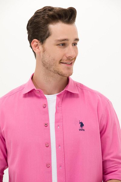 U.S. Polo Assn. Cămașă de bază cu aspect de in roz pentru bărbați